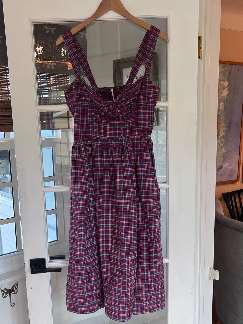 Sleeveless Plaid Midi Dress in Burgundy and Navy